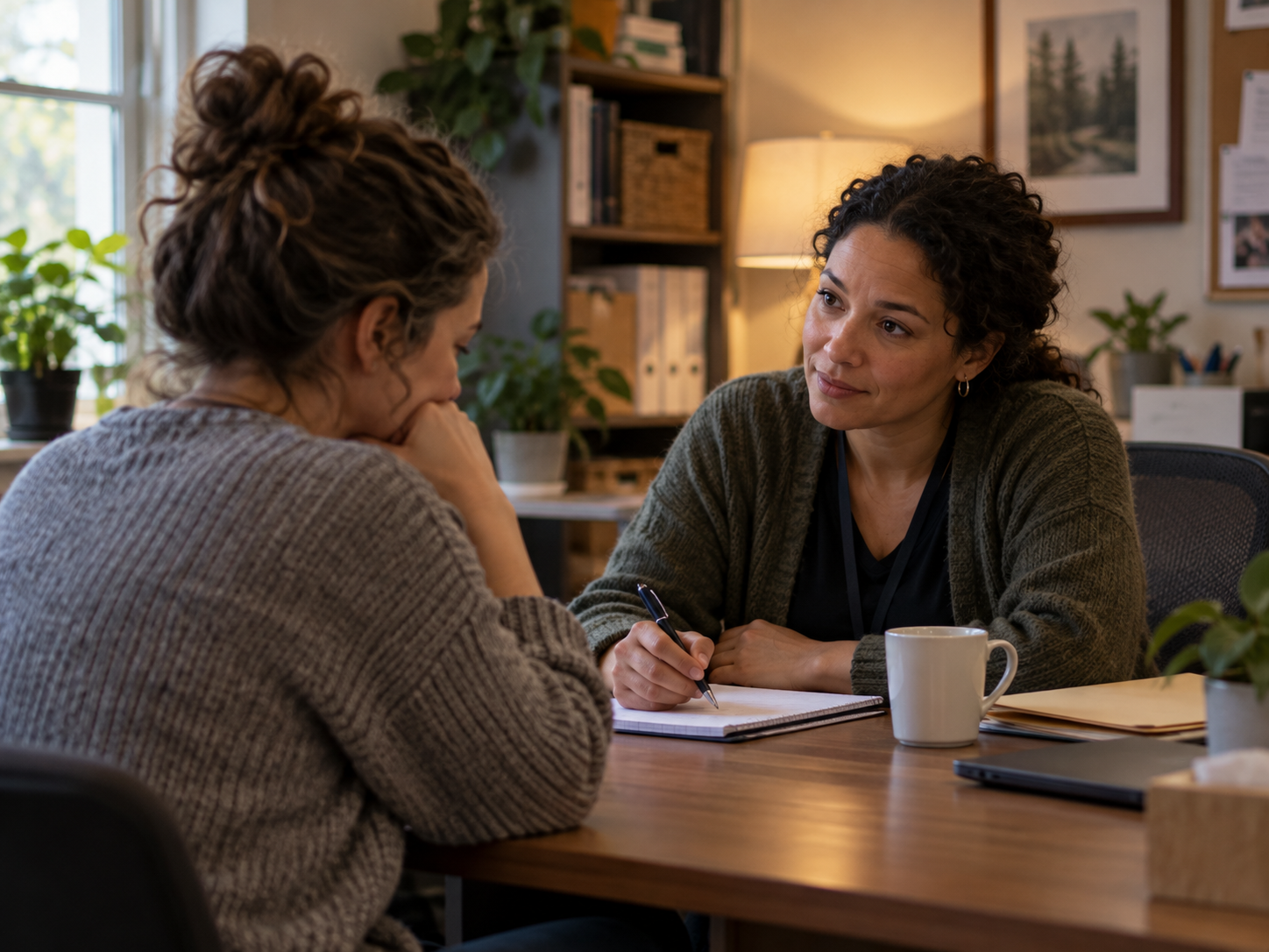 A woman in a conversation with a professional counselor